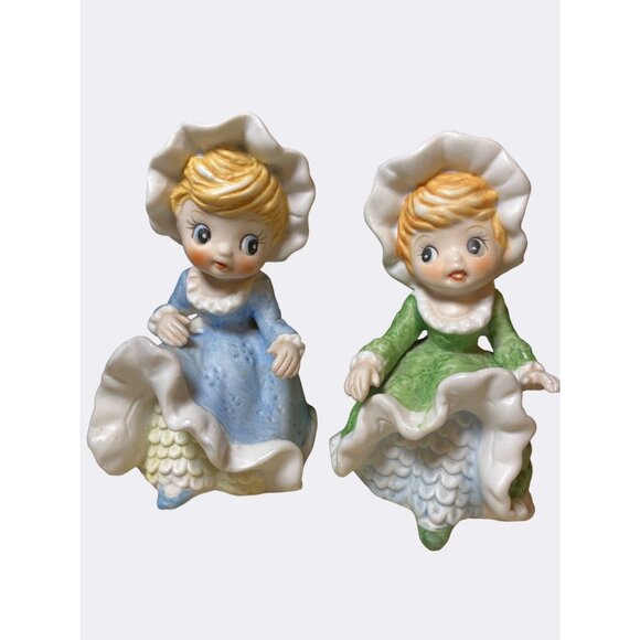 Adorable Pair Of Bisque Porcelain Girls With Bloomers - Picture 1 of 13